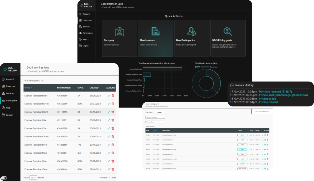 showcase Billability screens host on various devices
